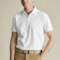 White Short Sleeve Textured Zip Performance Polo