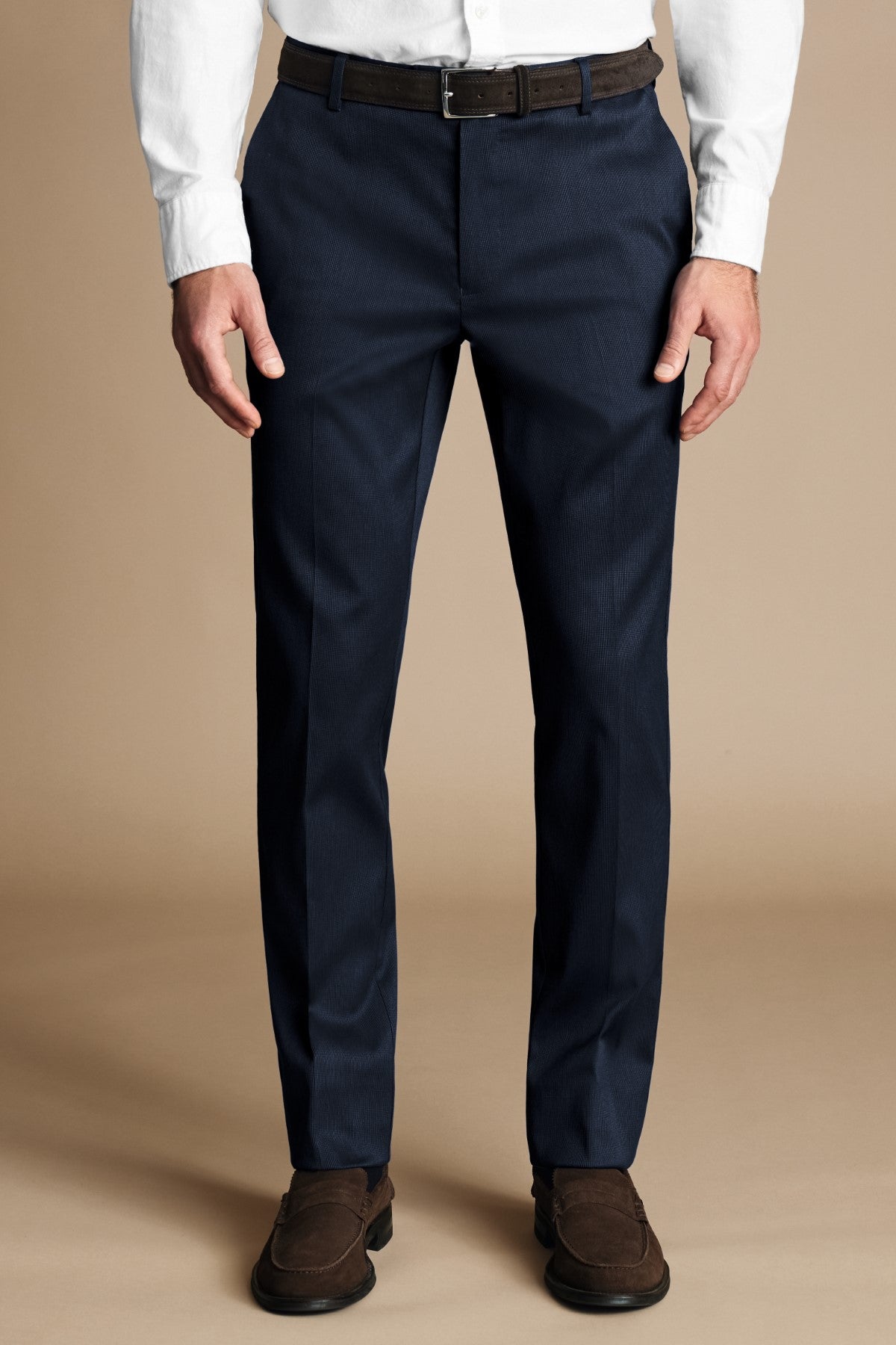 Denim Blue Slim Fit Smart Texture Trousers