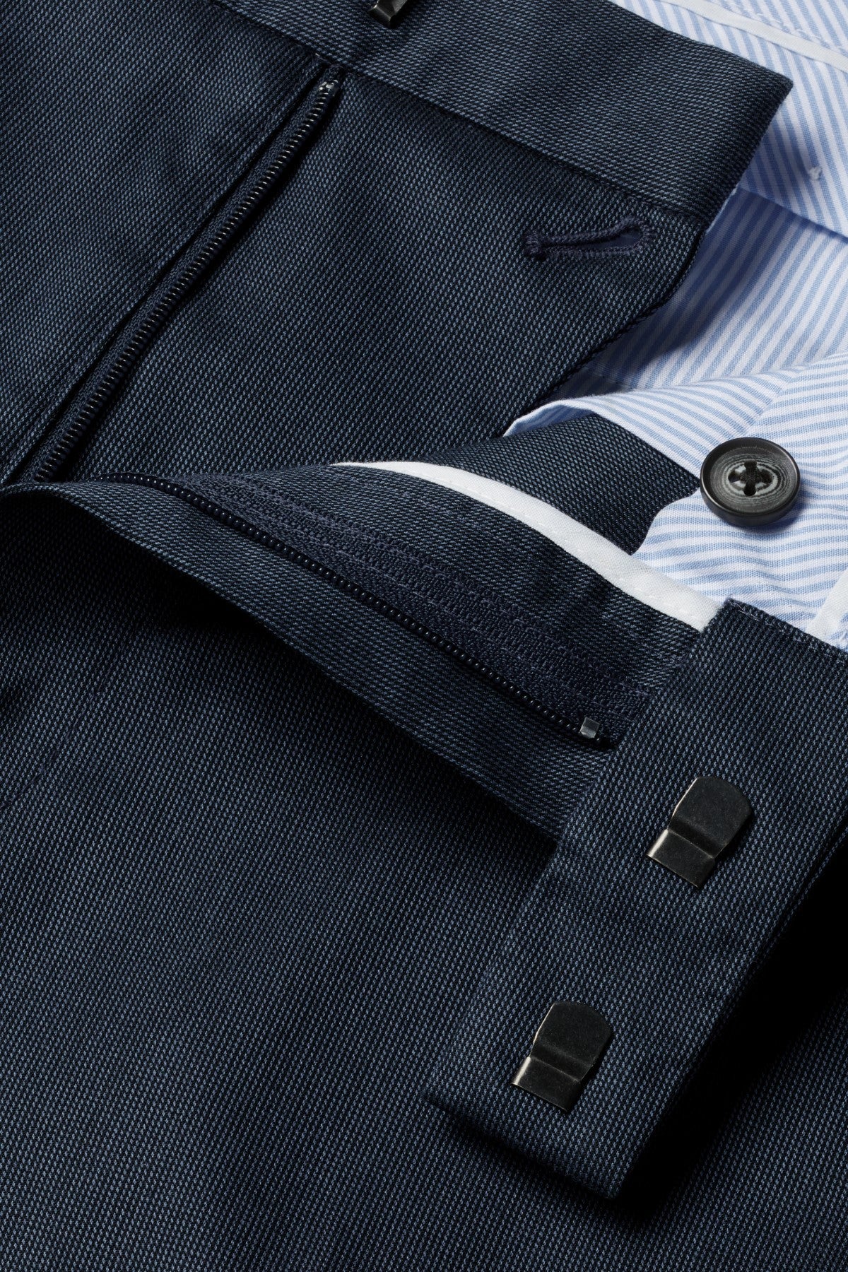 Denim Blue Slim Fit Smart Texture Trousers