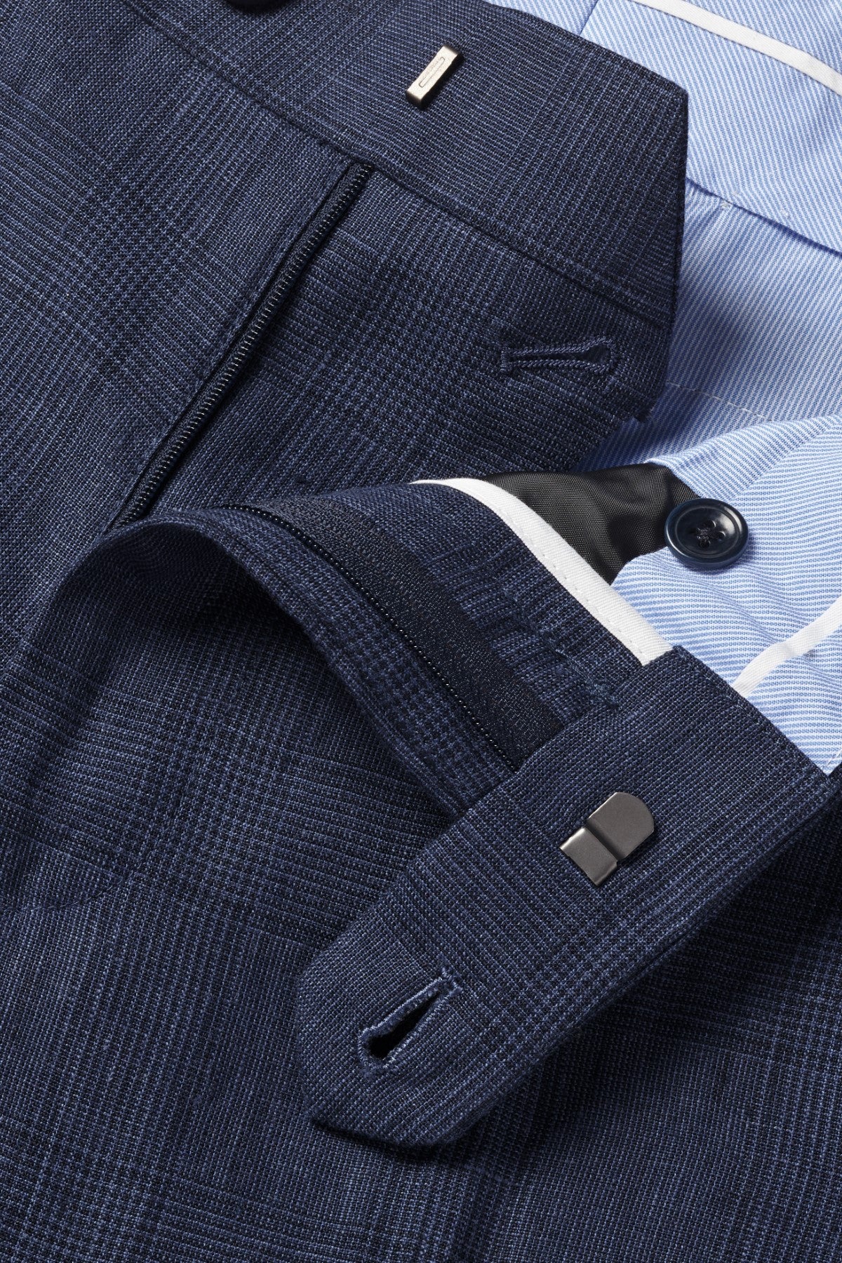 Indigo Blue Check Slim Fit Linen Trouser
